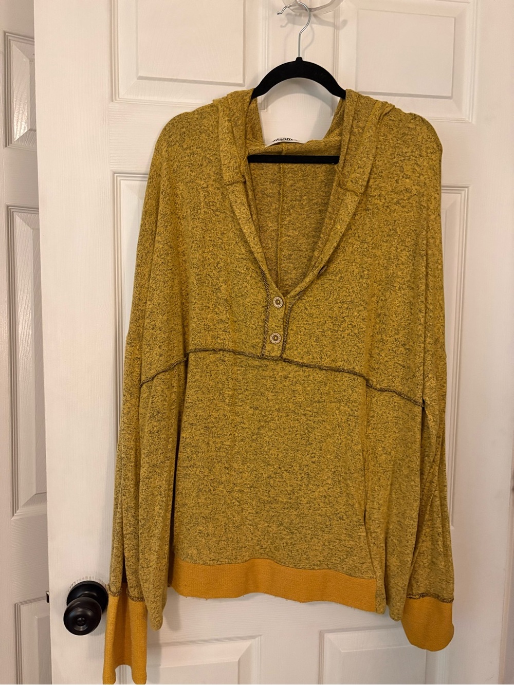 Relaxed Hooded V-Neck Sweater in Mustard Yellow
